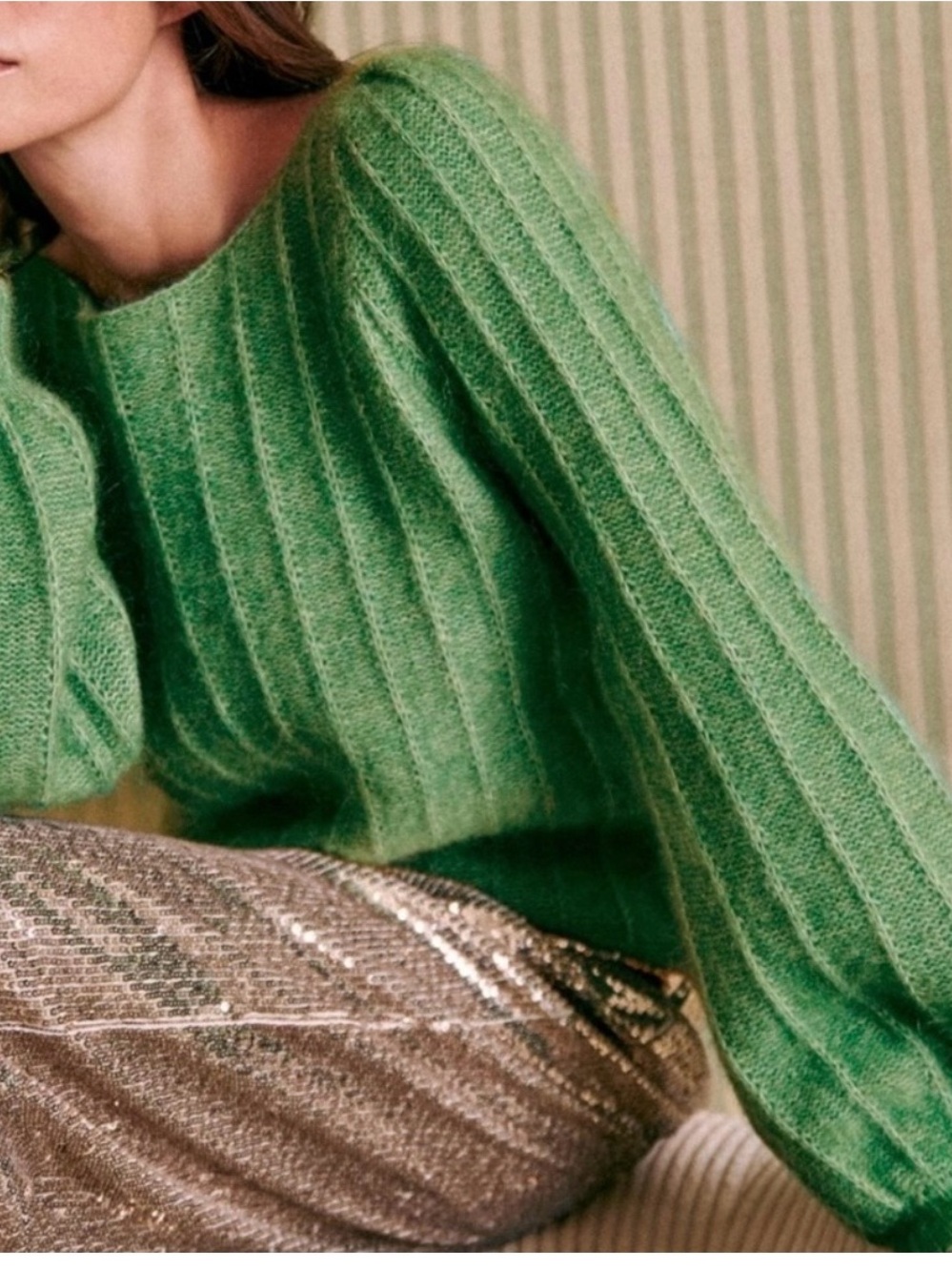 SEZANE Aretha linden green mohair sweater
